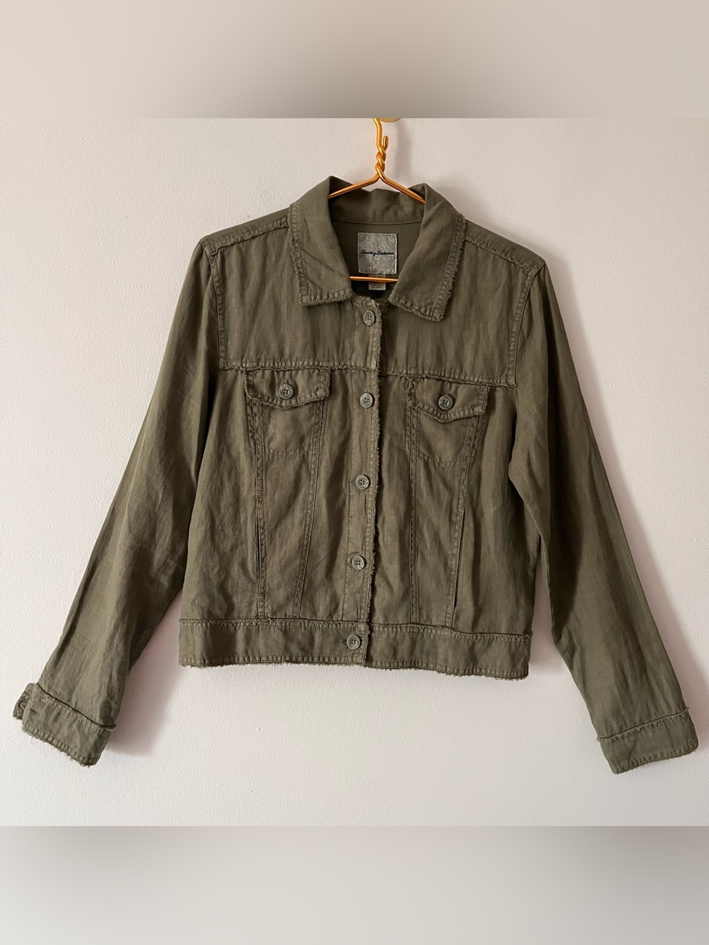 Tommy Bahama Women’s 100% Linen Olive Green Jean Style Jacket Fall Layering M